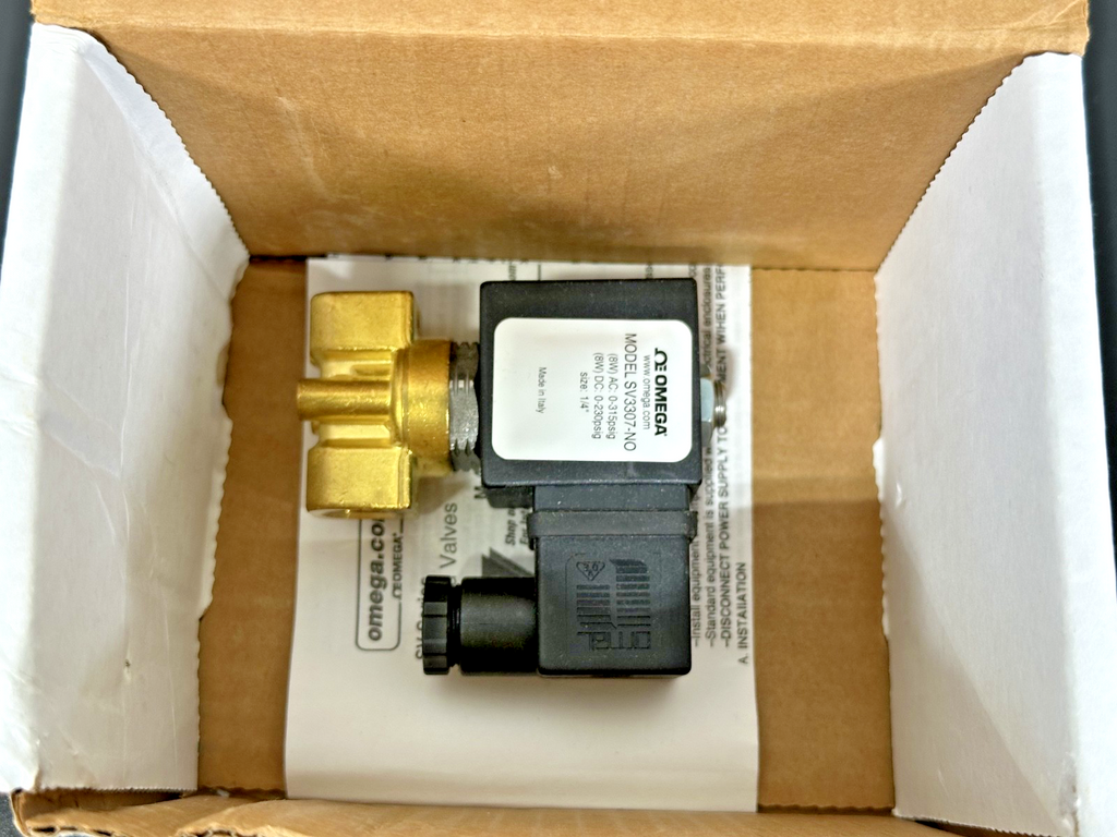Omega SV3307 NO 2 Way Normally Open Brass Solenoid Valve 1/4" NPT New Open Box0