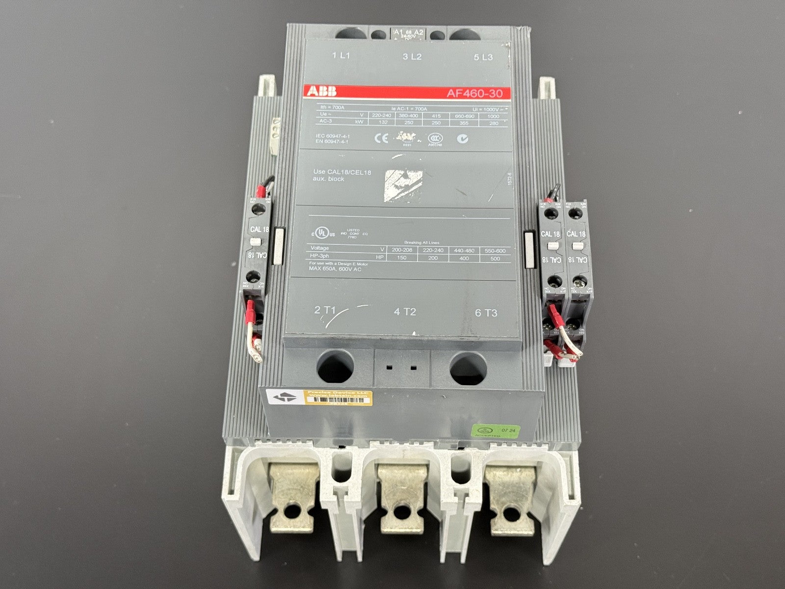 ABB 3 Pole Contactor AF460 30 1000V 650A 500HP, 100 250 Volt AC/DC Coil1