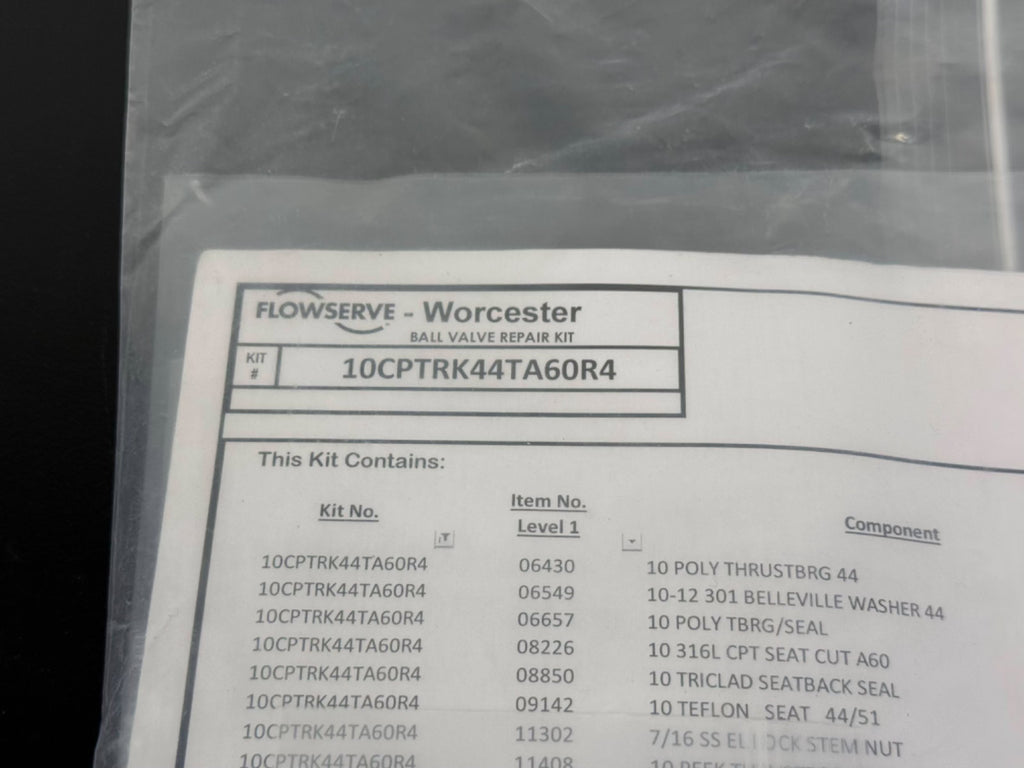 Flowserve Worcester 10CPTRK44TA60R4 Ball Valve Repair Kit Seal Kit1