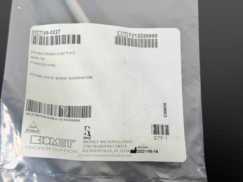 Biomet Microfixation 09 0227 Double Ended Curette #12 5mm Stainless1