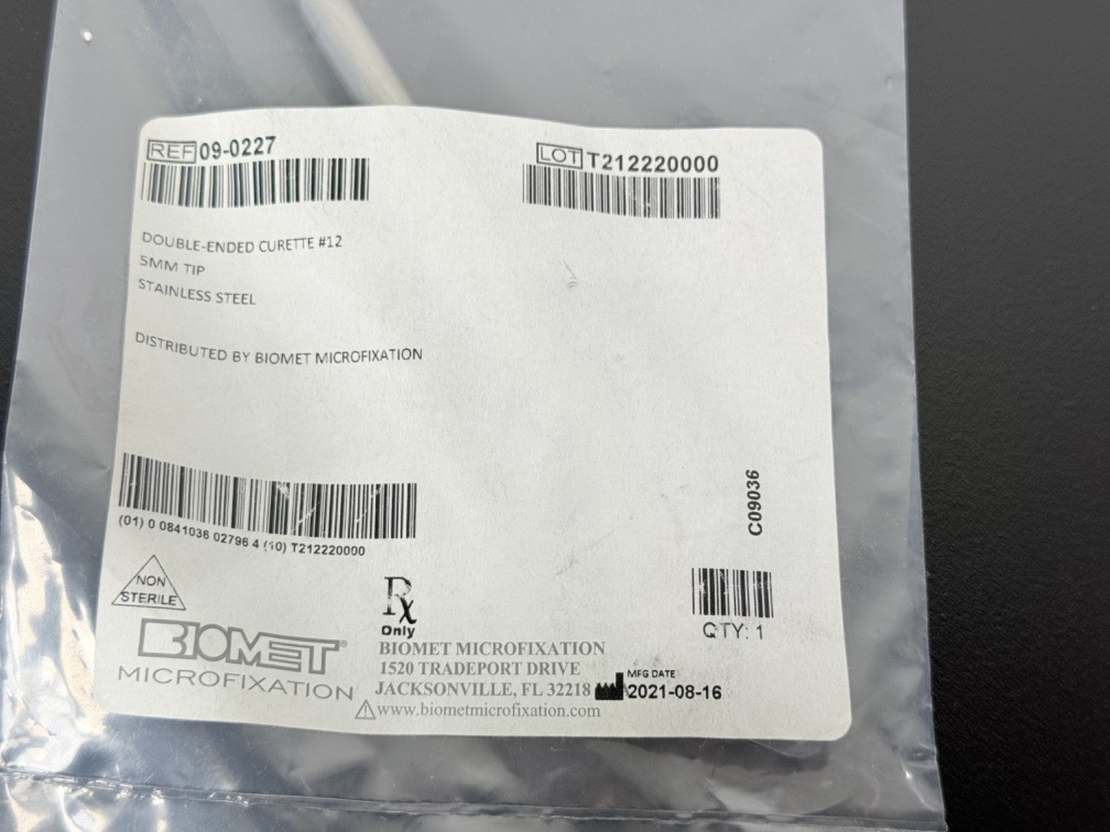 Biomet Microfixation 09 0227 Double Ended Curette #12 5mm Stainless1