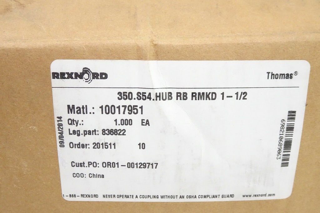 Rexnord Thomas  350.S54.Hub RB RMKD 1 1/2 Hub Coupling 8368221