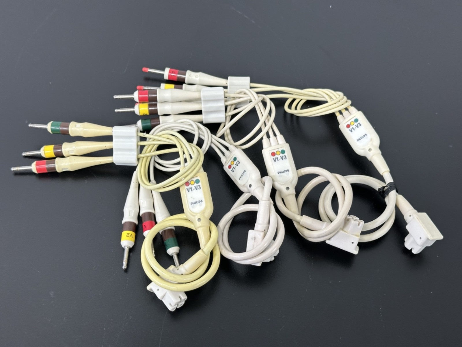 Philips V1 V3 ECG EKG Precordial Lead Set Lot of 4 Patient Monitor Cables0
