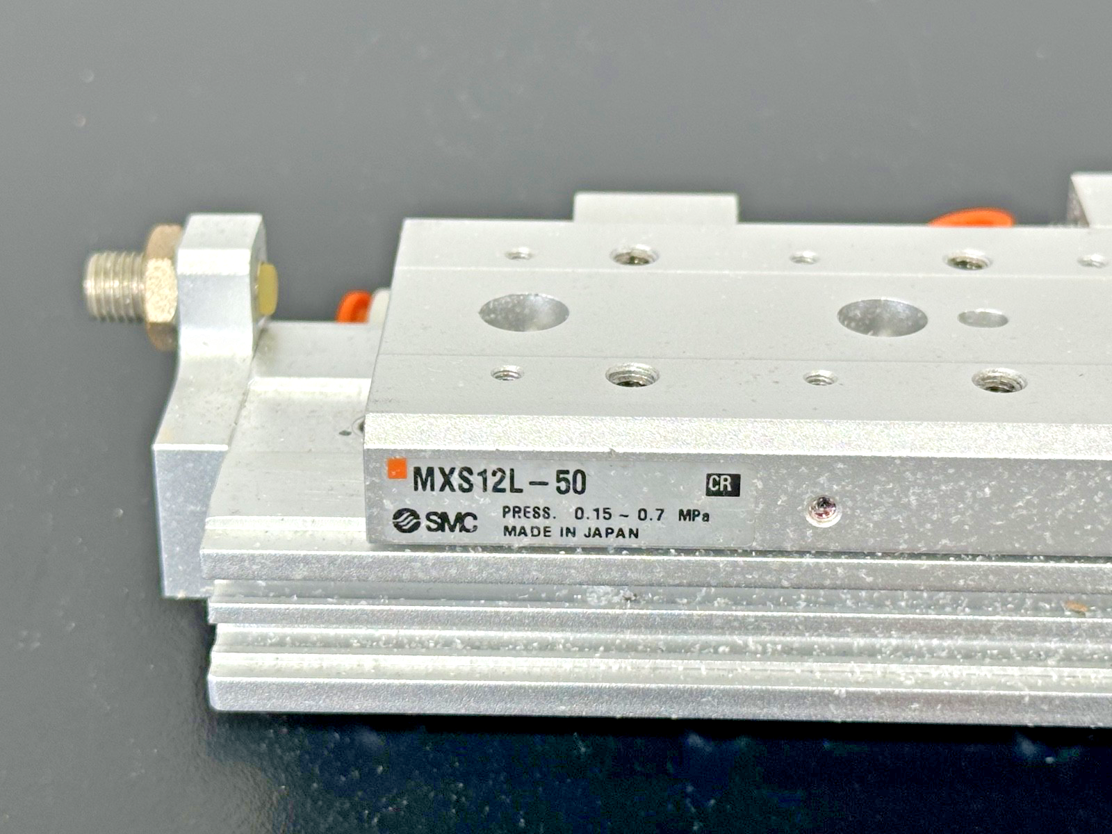 SMC MXS12L 50 Air Slide Table Pneumatic Cylinders Lot of 2 w/ Blue Brackets2