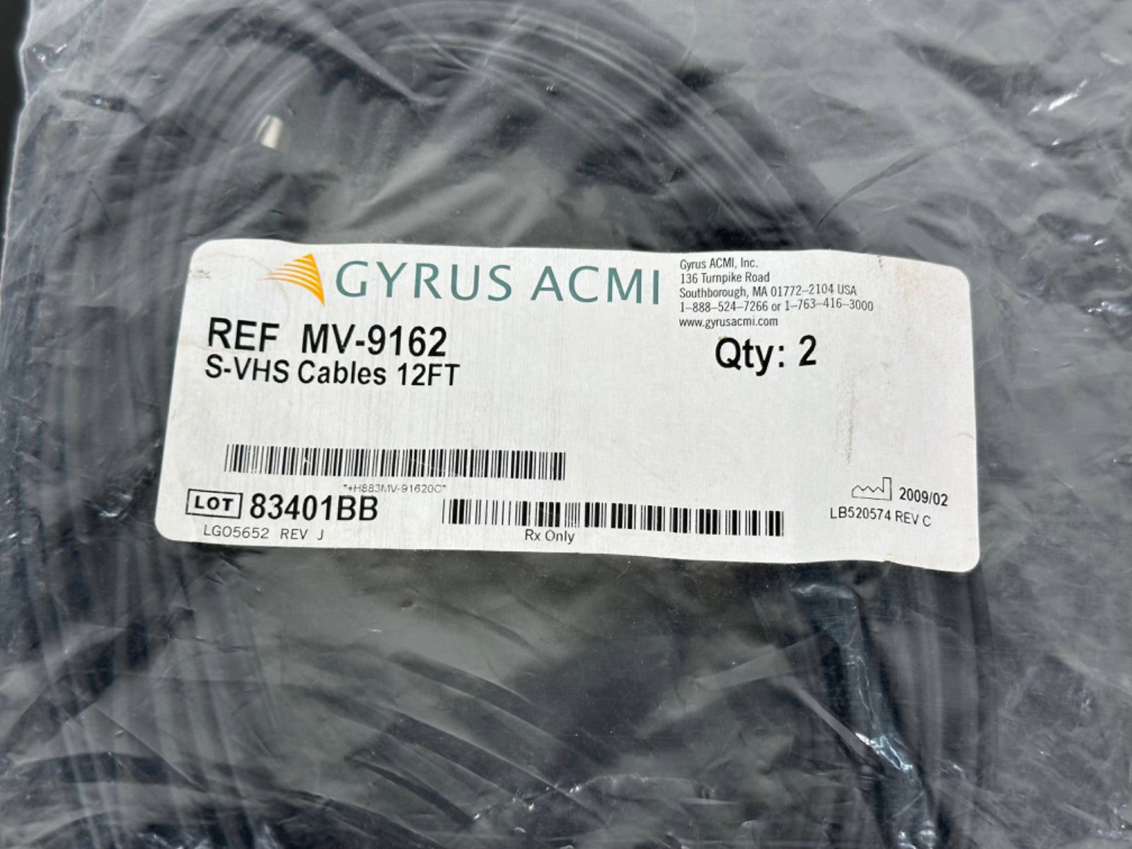 Gyrus ACMI MV 9162 S VHS Cable 12FT Endoscopy Video Cable Qty 2 New1