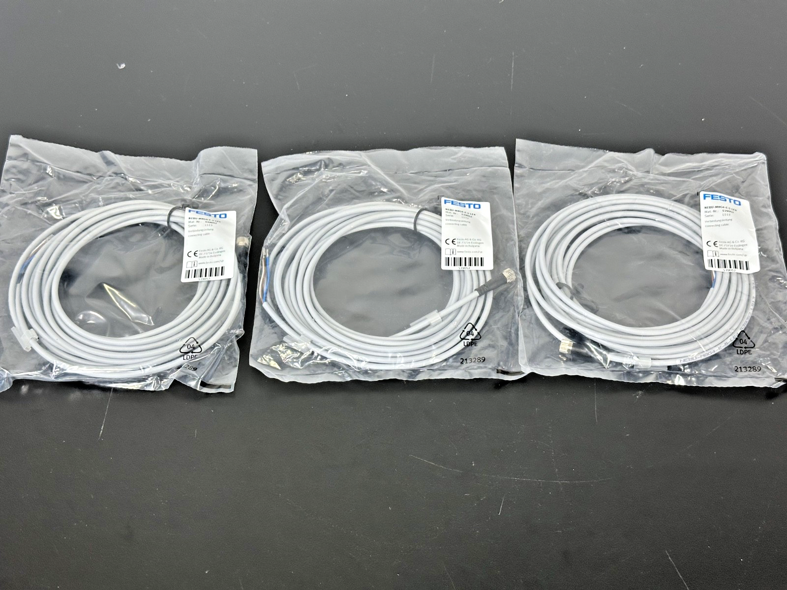 Lot of 3 Festo NEBU M8G4 E 5 LE4 Connecting Cable 539052 5M New0