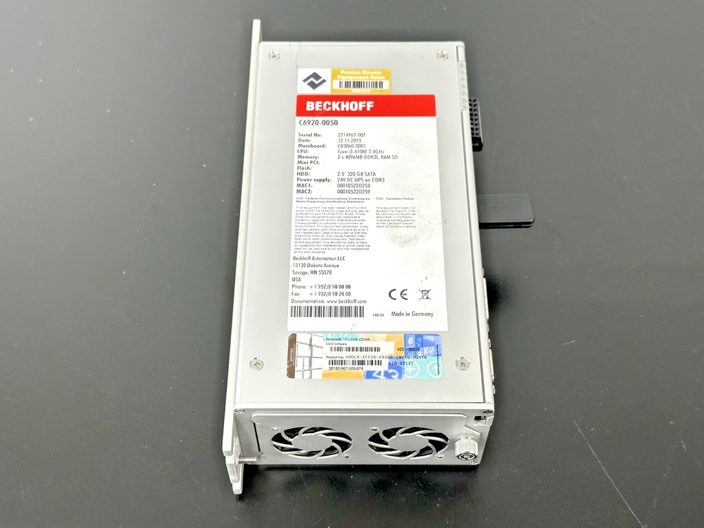 Beckhoff C6920 0050 Industrial PC i3 4100E 8GB RAM 320GB HDD 24VDC2