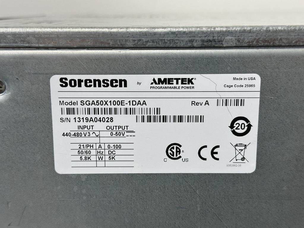 AMETEK Sorensen SGA50X100E 1DAA Programmable DC Power Supply 0 50V 100A9