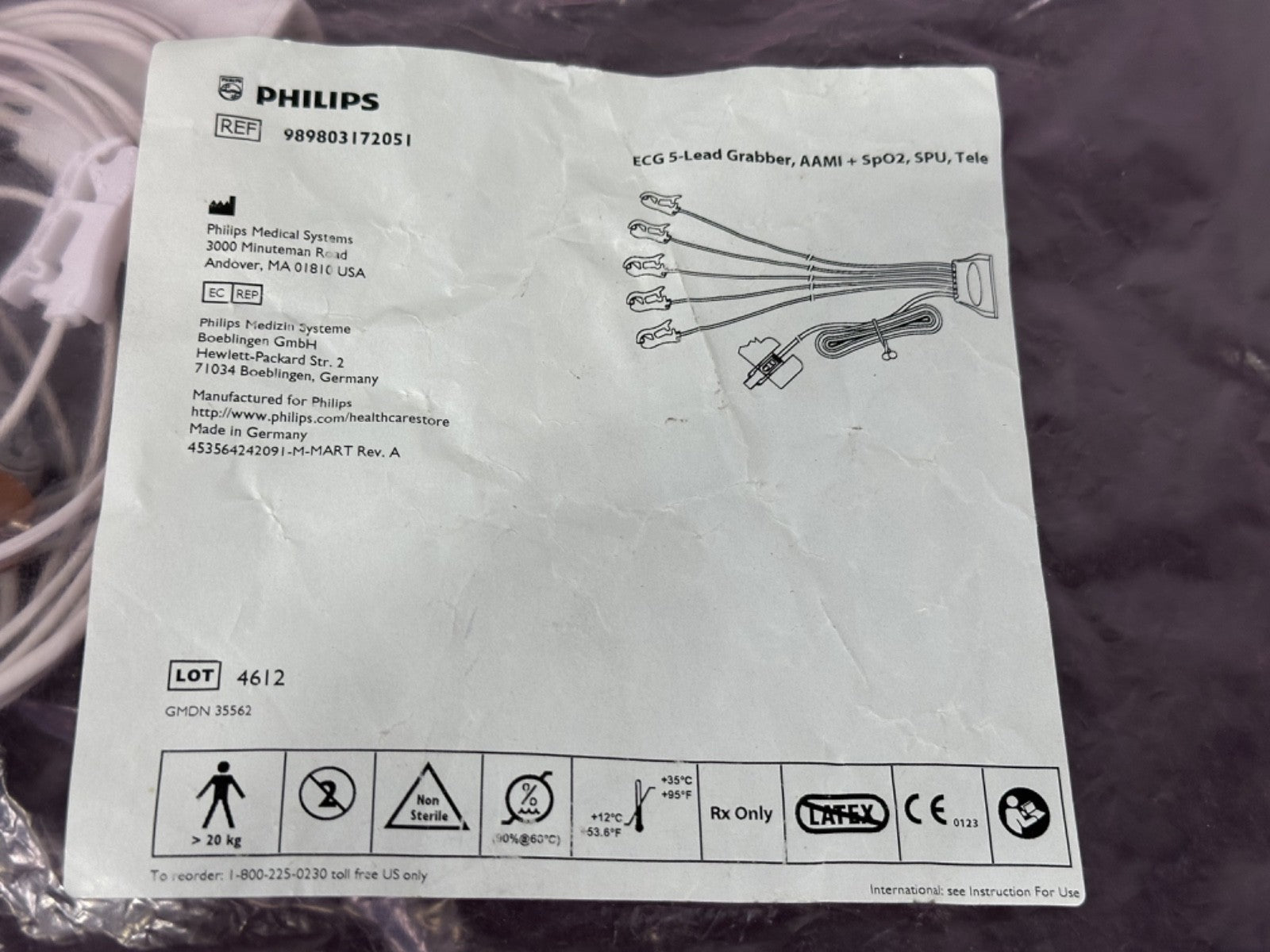 Philips 989803172051 ECG 5 Lead Grabber AAMI SpO2 Telemetry Cable1