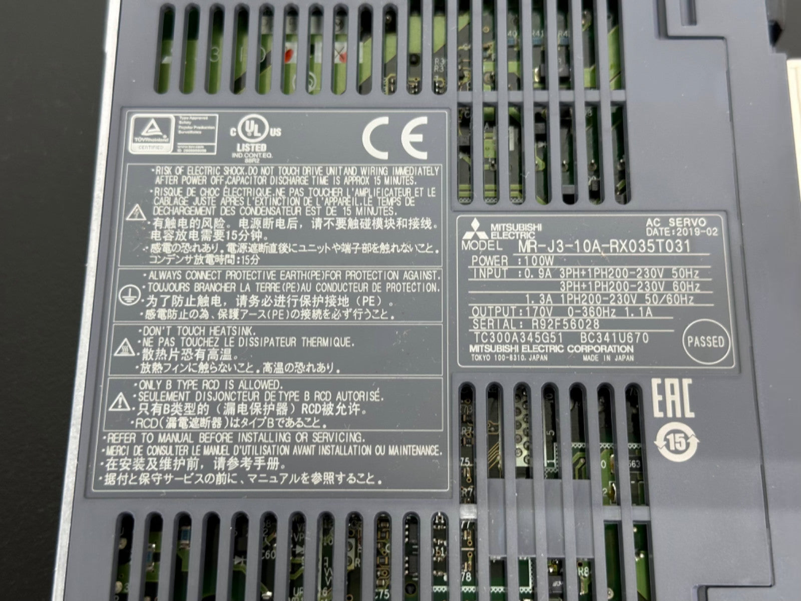 Mitsubishi Electric MR J3 10A RX035T031 Servo Drive Amplifier 100W MR J31